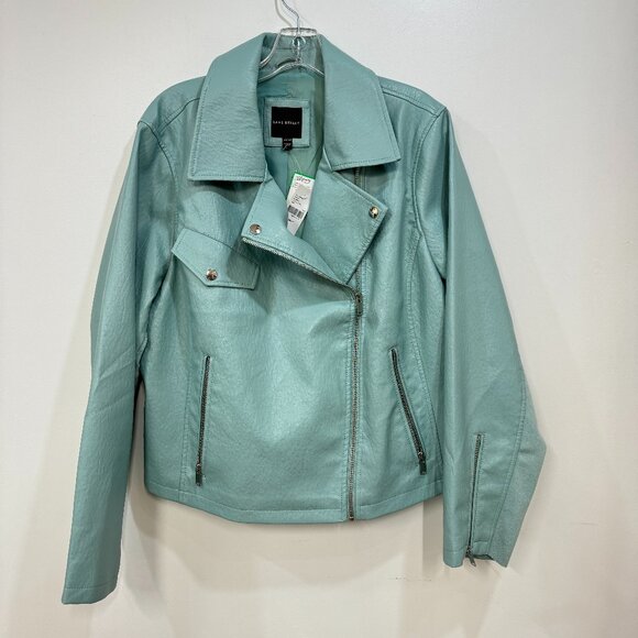 Lane Bryant Long Sleeve Side Zip Collar Silver Tone Hardware Jacket Aqua - Picture 1 of 8